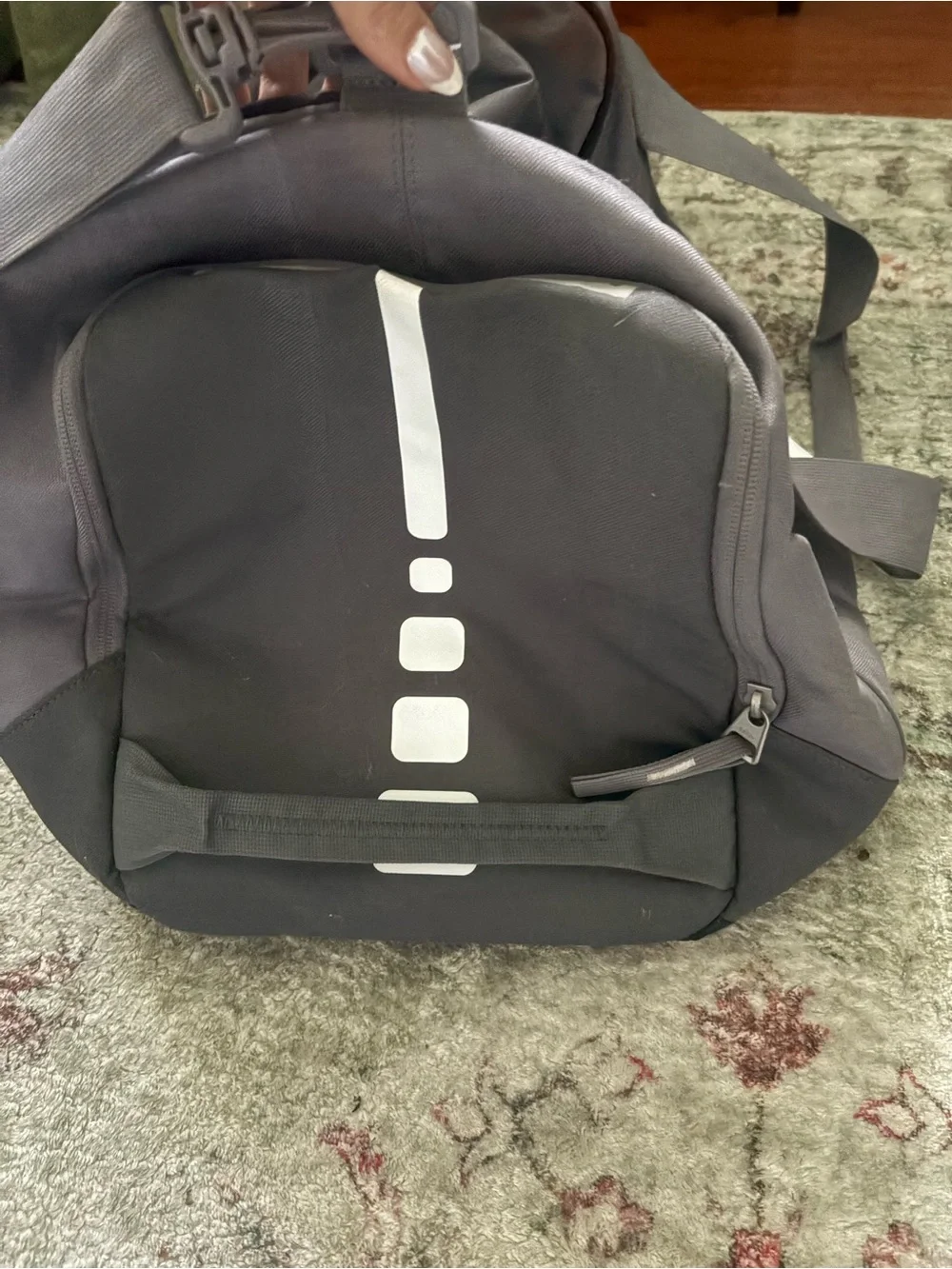 Nike Gray and Black Men's Duffel Bag with White Swoosh